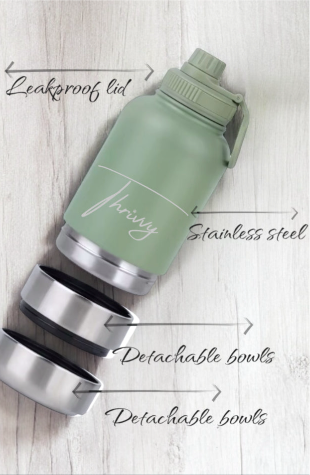 Thrivvy 3 in 1 Companion Travel Water Bottle- CREAM