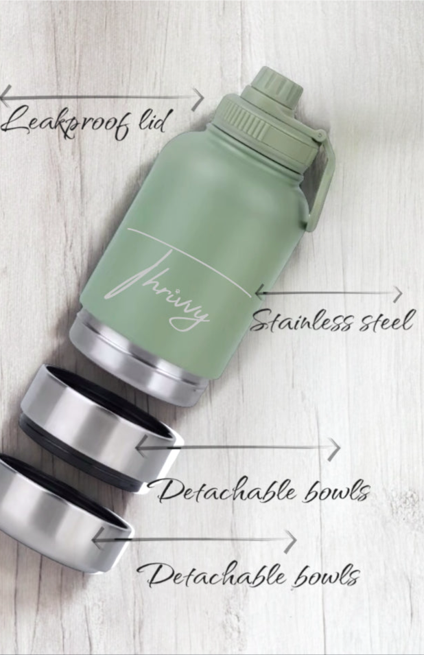 Thrivvy 3 in 1 Companion Travel Water Bottle - INDIGO