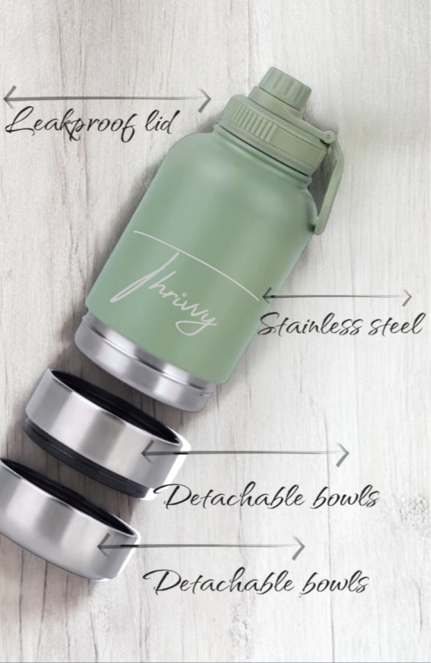 Thrivvy 3 in 1 Companion Travel Water Bottle- SAGE GREEN