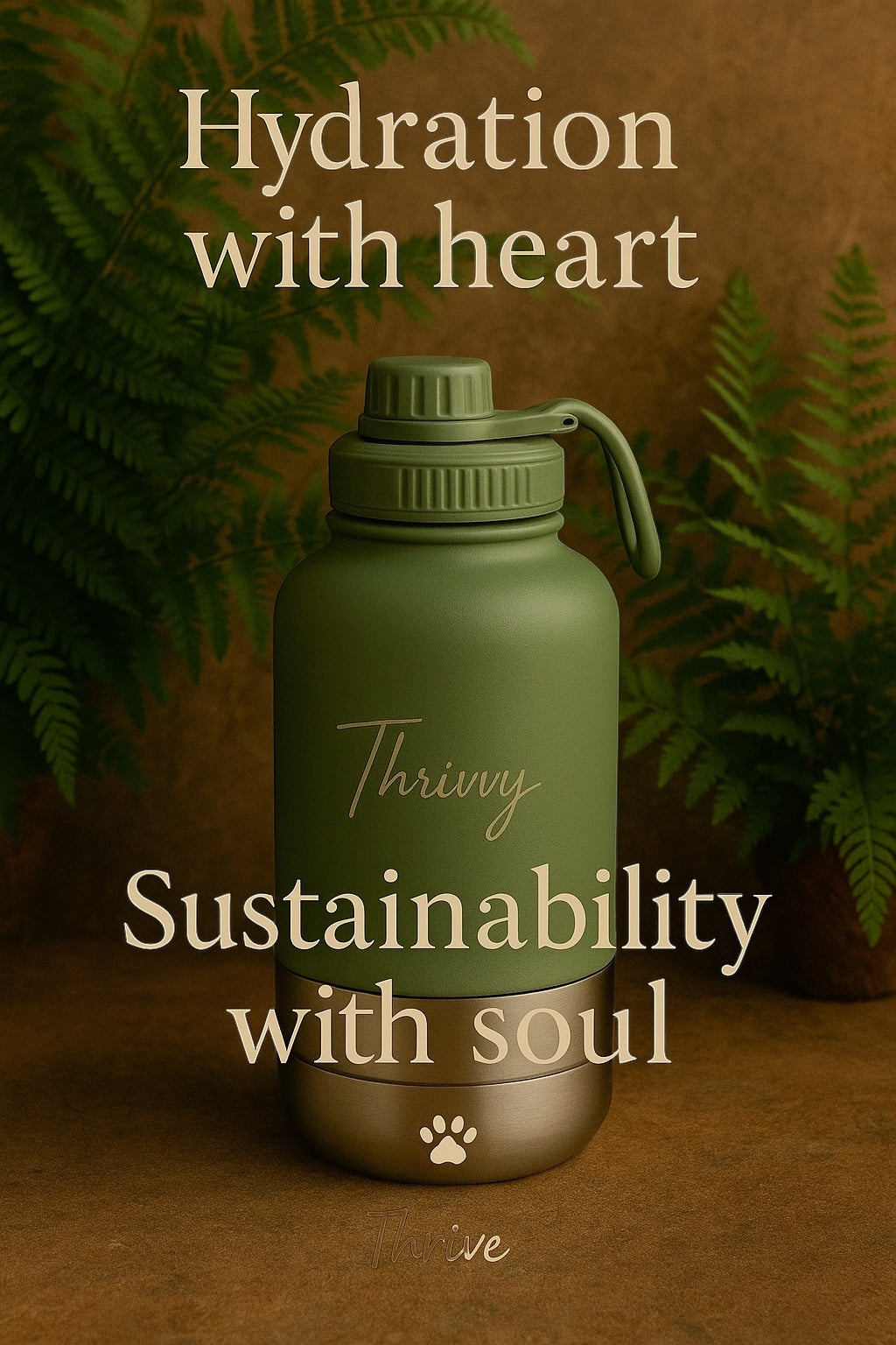 Thrivvy 3 in 1 Companion Travel Water Bottle- SAGE GREEN